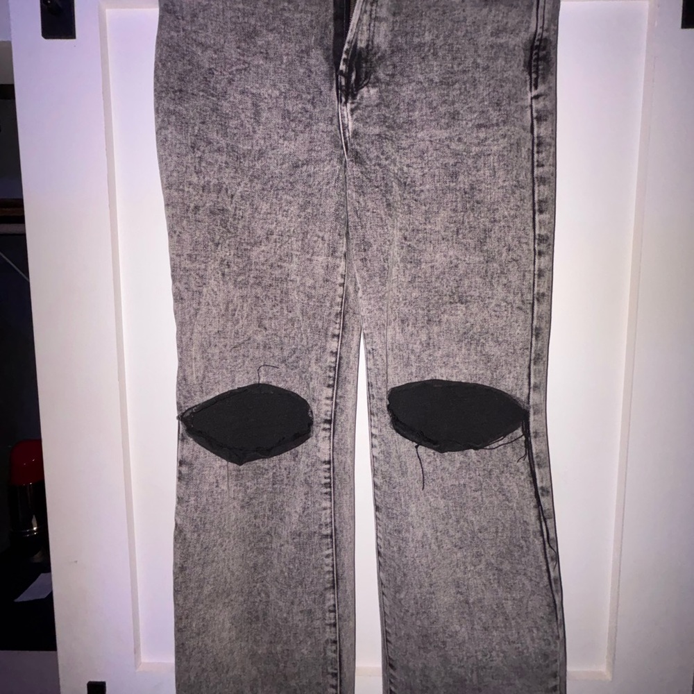 Gray Distressed Jeans with Ripped Knees
